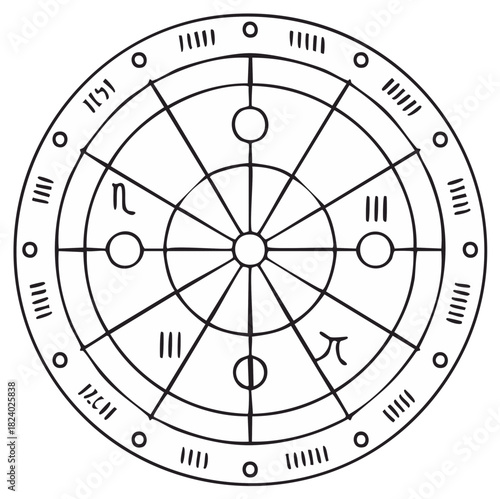 Esoteric circle symbol, ritual drawing, vector illustration