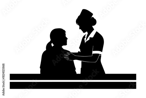 Nurse Comforting Patient A Silhouette Depiction of Compassionate Care and Support in Healthcare