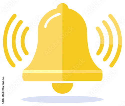 Ringing Golden Bell Notification Icon Sound Wave Alert Symbol Communication