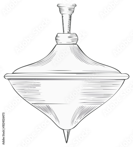 Detailed Sketch of a Classic Spinning Top Game Toy with Fine Engraving
