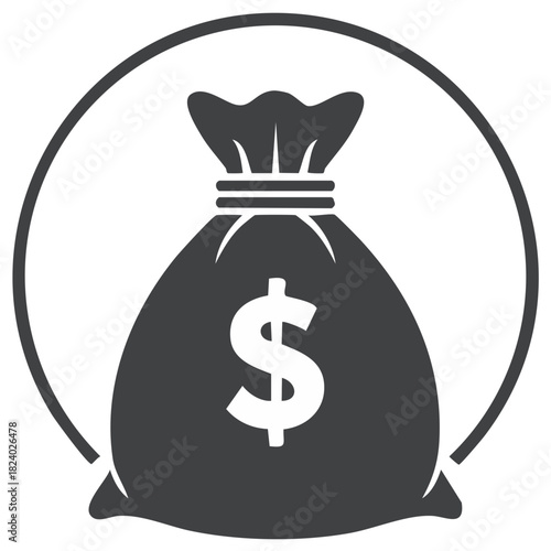 Money Bag Icon with Dollar Sign and Circle Outline