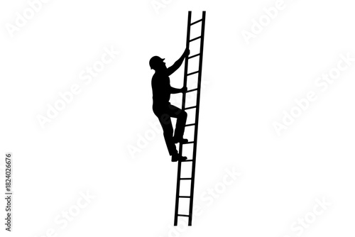A determined individual's upward journey on a sturdy ladder, symbolizing progress, ambition, and the pursuit of goals towards achievement