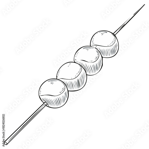 Hand Drawn Illustration of Grilled Meatballs on Skewer Food Culinary Design
