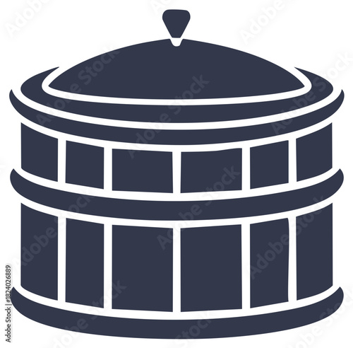 Traditional Asian bamboo steamer basket solid glyph icon for Chinese dim sum cooking