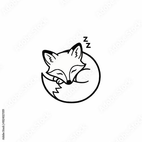 Cute sleeping fox curled up in a ball with Zzz symbols.