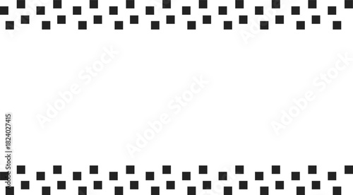 Square confetti border background, minimal black square pattern frame on cream with large copy space