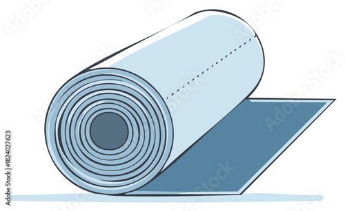 Illustration of Roll of Material Unfurling, Blue Shading, Simple Lines