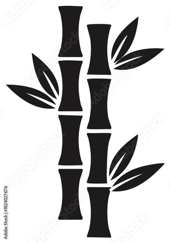 Simple black bamboo stalks and leaves silhouette graphic illustration for zen and spa concepts