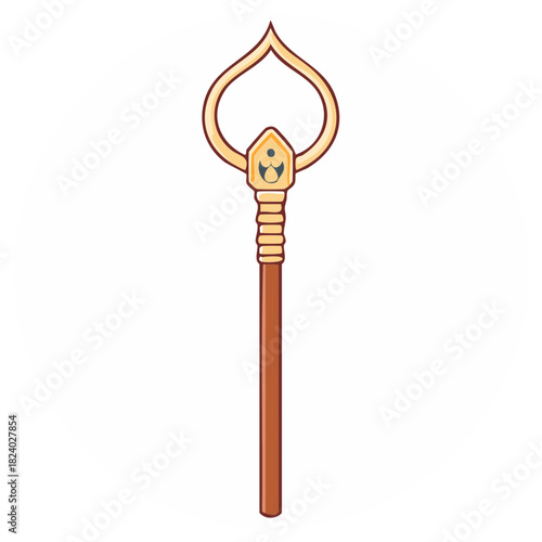 Ornate Wizard Staff with Crescent Moon, Magic Wand Illustration on White