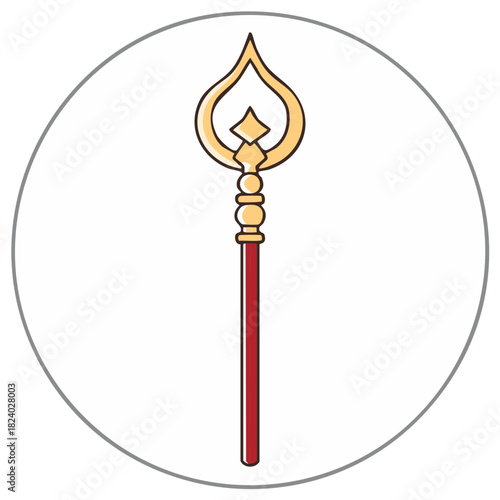 Ceremonial Scepter Illustration in Gold and Red Design within Circle
