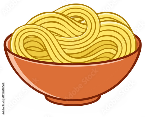 Yellow Noodles Twirled in a Simple Orange Bowl Illustrated Food