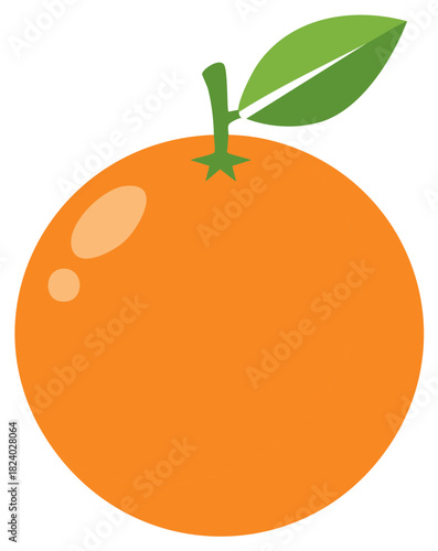 Fresh vibrant orange citrus fruit with stem and green leaf flat design illustration