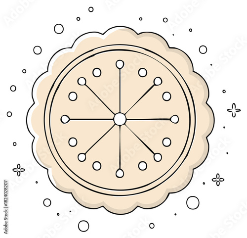 Cute festive cookie with snowflake pattern. Hand-drawn biscuit doodle illustration for snacks and dessert.