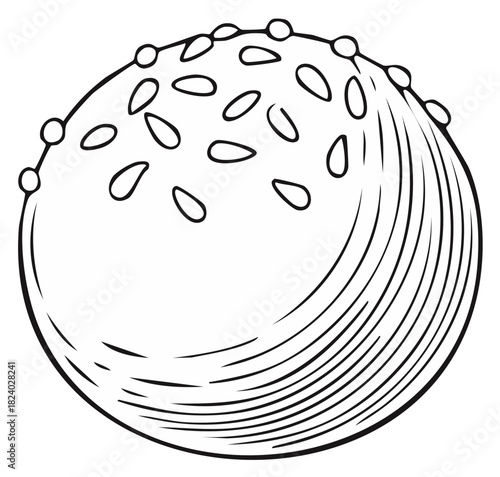Sesame Ball Monochrome Illustration Delicious Asian Dessert Traditional Cuisine