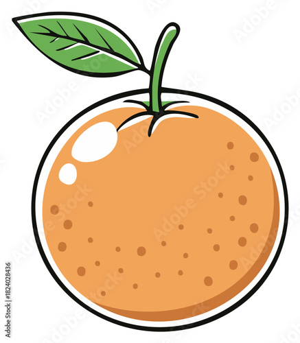 Cartoon orange fruit with green leaf illustration