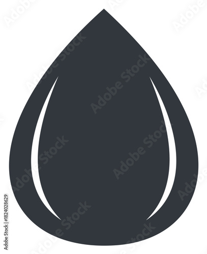 Dark grey liquid droplet icon with reflection. Simple abstract teardrop graphic symbol.