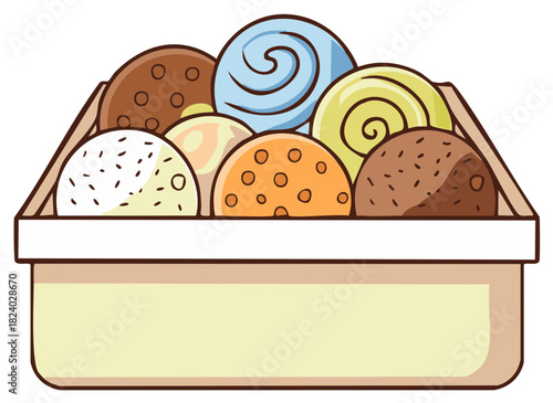 Assortment of colorful mochi balls in box vector illustration delicious chewy japanese rice cake dessert