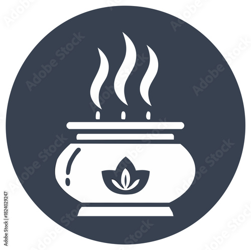 Aroma Therapy Pot with Herbal Element and Vapors in White Outline Vector