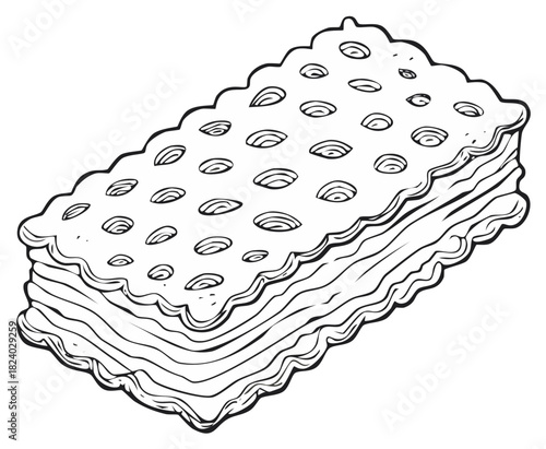Detailed outline drawing of a cracker sandwich with filling vector illustration