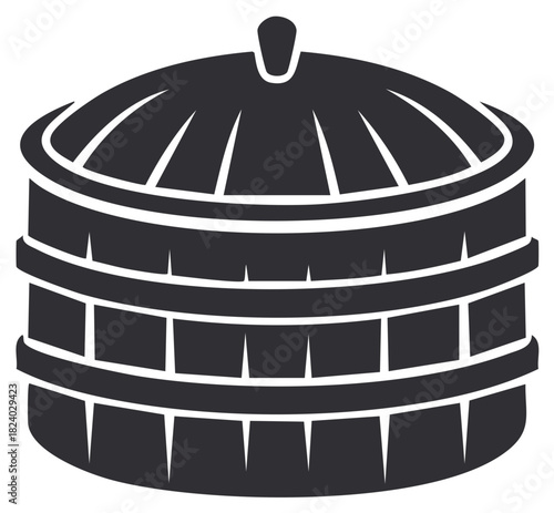 Vector illustration of a traditional bamboo steamer with a rounded lid, ideal for cooking Asian cuisine.