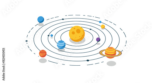 Colorful solar system diagram with orbit paths and planets