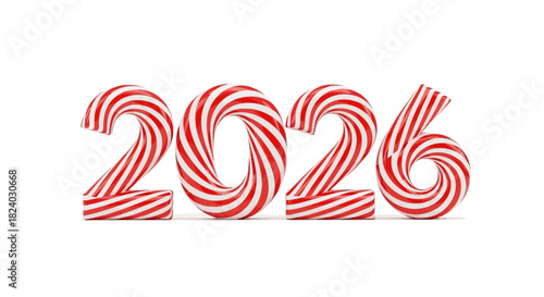 Candy cane 2026 numbers festive holiday celebration with sweet red stripes