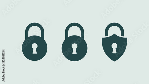 Three dark green lock icons in a row against a light background security privacy and protection