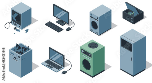 Isometric electronics and appliances collection with modern design