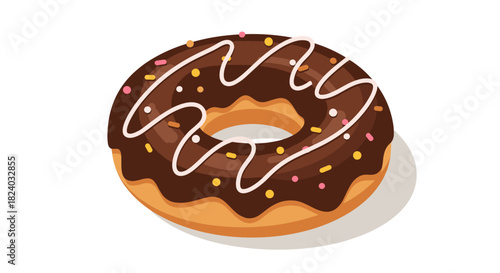 Delicious chocolate glazed doughnut with colorful sprinkles on white background