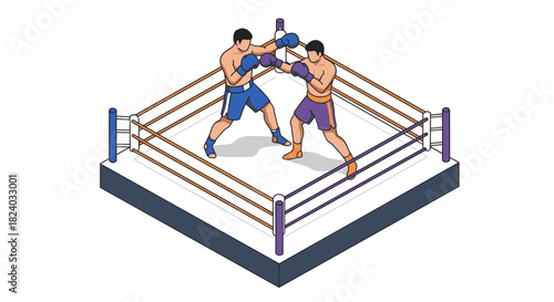Isometric boxing match illustration in vibrant colors