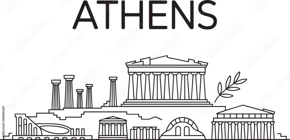 Fototapeta premium Athens skyline vector illustration with parthenon and ancient ruins landmark
