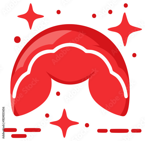 Sparkling red fortune cookie illustration symbolizing luck and good fortune