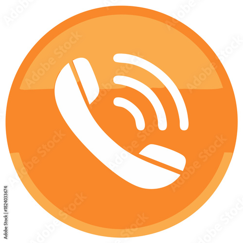 Phone Icon on an Orange Glossy Button Signifying Communication or Connectivity