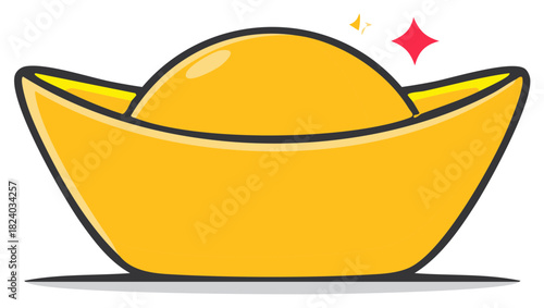 Bright Golden Chinese Sycee Ingot Illustration Symbolizing Wealth Good Fortune and Prosperity