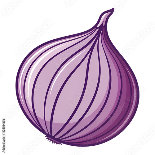 Purple onion clipart with smooth curves, minimal highlights, flat digital color, crisp outline, transparent background PNG.