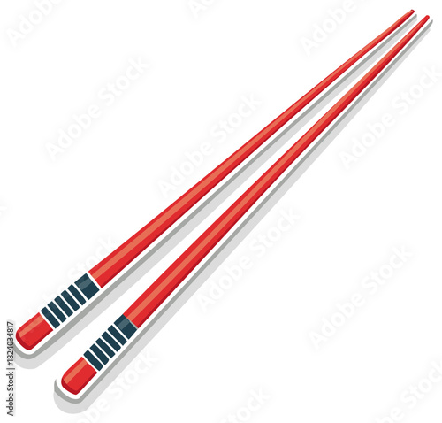 Vector illustration of red Asian chopsticks. A simple icon of a pair of food utensils for dining.