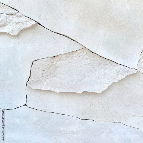 Wallpaper Mural A close-up abstract view of a white textured wall with prominent cracks and peeling plaster layers, showing depth and rough surface detail. Torontodigital.ca