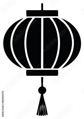 Black Silhouette of a Traditional Asian Lantern with a Tassel Accent