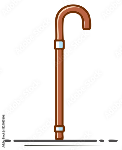 Brown walking cane illustration for elderly support and mobility aid