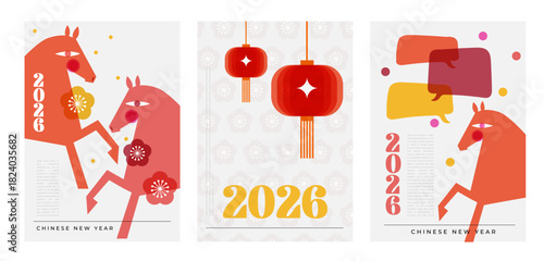 Modern geometric vertical banners for Chinese New Year 2026 - Year of the Horse