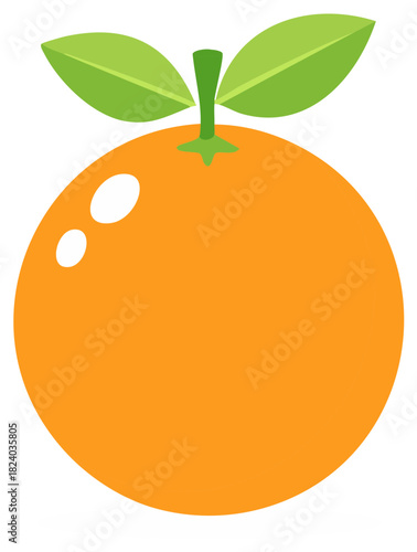 Simple orange fruit with green leaves vector illustration cartoon icon