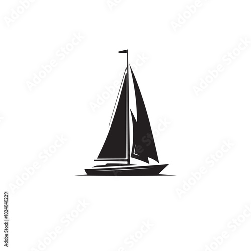 Elegant black silhouette of a classic sailboat with full sails, symbolizing freedom, adventure, and maritime travel, isolated on, perfect for nautical themes and branding projects