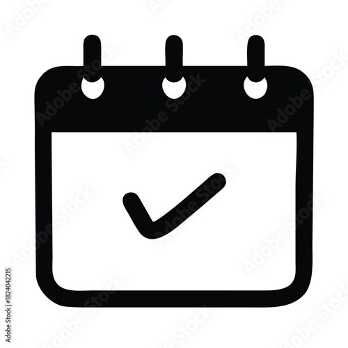 A black and white icon of a calendar with a checkmark indicating a completed task.