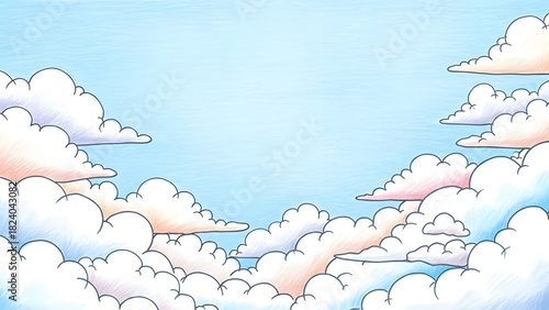 Whimsical Cartoon Clouds in Blue Sky Background perfect for Website banner, social media background, children's design, presentation slide, digital wallpaper,