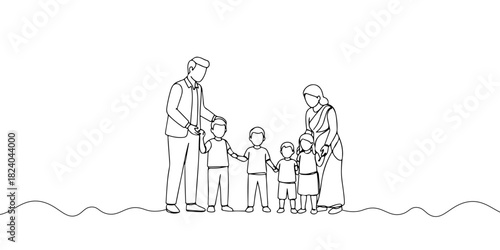 A single continuous line of a person helping a family access microfinance, symbolizing microfinance and financial inclusion, vector illustrator