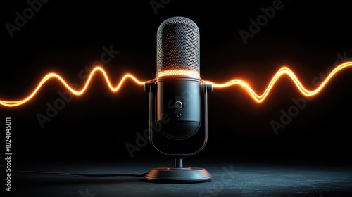 Wallpaper Mural Elevate Your Voice with a Stunning Retro Microphone Against a Dynamic Orange Wave Backdrop, Capture Attention for Podcasts, Music Production, or Captivating Voiceovers Today Torontodigital.ca