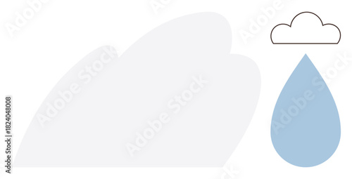 Minimalist cloud and blue raindrop emphasize water cycle, weather science, or hydration. Ideal for sustainability, climate awareness, education, environment, nature weather conservation. Simple