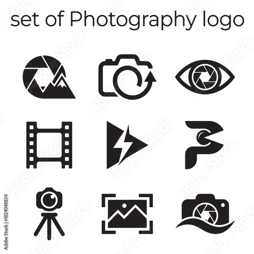 Photography Logo Icons Set: Modern Minimalist Camera and Shutter Vector Collection for Creative Branding Design Projects.