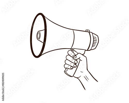 Hand Holding a Megaphone in Announcement Pose — Line Art Illustration