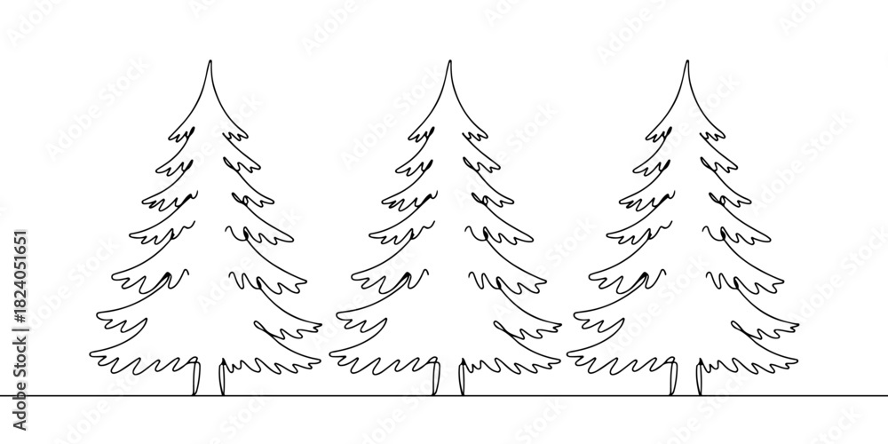 Fototapeta premium A single continuous line of pine trees, vector illustrator